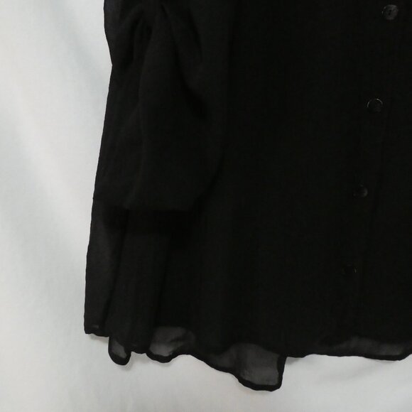 ADDITION ELLE | size 18 | Classic Sheer Black Button-Up Shirt | Roll Tab Sleeves - Picture 6 of 15